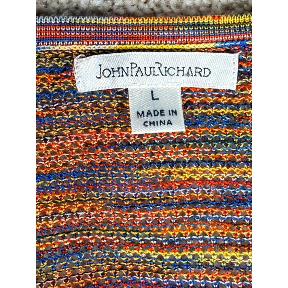 JOHN PAUL RICHARD Womens Multicolor Striped Knit V Neck Tunic Sweater Size L